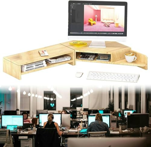 FHPEWXDG Großer Eckmonitorständer fürs Büro, ergonomischer Eckständer für den Schreibtisch mit 2 Ablageebenen, dreieckiger Bildschirmständer für 2 Bildschirme/PC/Laptop