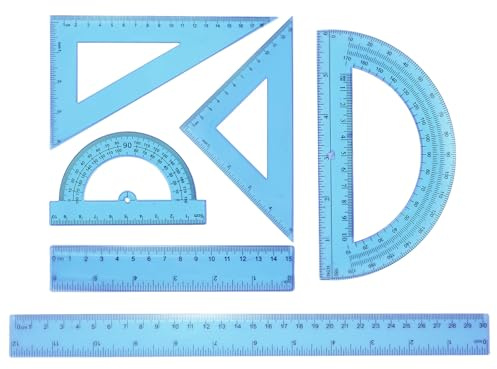 QUARKZMAN 6pcs Set Squadre Triangolari 15/30cm Plastica Per Ufficio Blu | Metrica Pollici Goniometro Triangolo misura Ingegneria Kit Righe Da Disegno, Casa