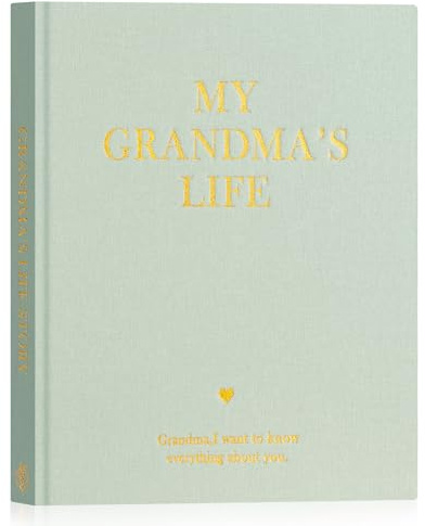 Lanpn Mormor Berätta historien om ditt liv, dagbok mormor berätta din historia med 260 frågor, mormor liv roty journal, mors dag present födelsedag jul, engelsk, salvia grön