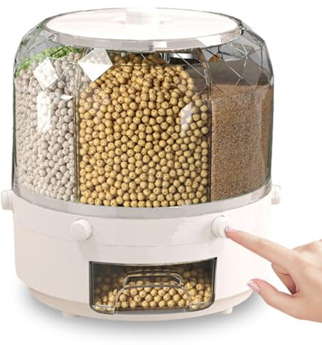 Dispensador de cereal Dispensador de contenedor de almacenamiento de granos 360 ° Almacenamiento de arroz de alimentos giratorios Cocina blanca de la cocina del grano del grano.