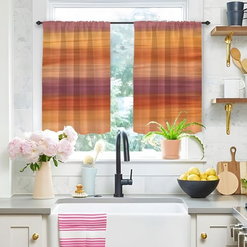 Highdi 2 Stück Kurzgardine Modern Wohnzimmer Küchen, Kurzer Vorhang Fenster Durchscheinend Fenstergardinen, Bistrogardine Stab Tasche Halbe Fenster Behandlung (Orange,W80xL100cm)