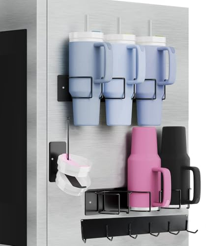 ZoeQide Stanley Cup Accessories Halterung Magnetisch vierteilig für 40 oz | Getränkehalter für sechs Trinkbecher mit Deckelablage, sortiert Strohhalme und Kleinteile an Kühlschrank, Küche oder Tisch