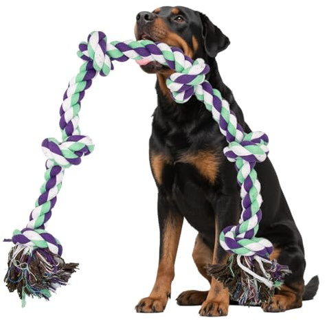 GDuolaPaws Dog Rope Toy for Large Dogs Aggressive Chewers – 42 Inch Long 6 Knot XL Tug of War Rope, Heavy Duty Indestructible Pull Toy for Big Giant Dogs and Medium Breeds, Strong/Tough/Durable Cotton