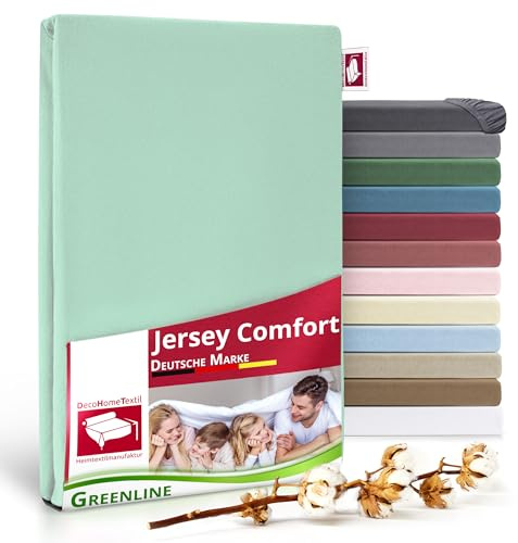 DecoHomeTextil Spannbettlaken, Salbeigrün 140-160x200 cm | Greenline Serie, Premium Jersey, 100% Baumwolle, Bettlaken, Spannbetttuch