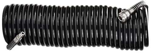 Bimson Power Coiled Air Hose 10m – 1/4 BSP Euro Fittings, PU Recoil Air Line for Compressors, Tyre Inflators, Paint Spraying & Workshop Tools – 12mm x 8mm Flexible, Kink-Resistant Hose