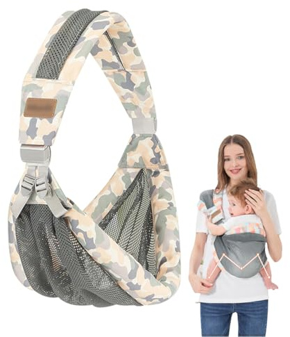 KOOMUAO Babytragetuch,Ergonomische Babytrage Seitlich für Neugeborene bis Kleinkind, leichte und atmungsaktive,Verstellbare Tragetuch Bab von 3 bis 36 Monaten,Kleinkinder bis 20 kg (Grau-A)