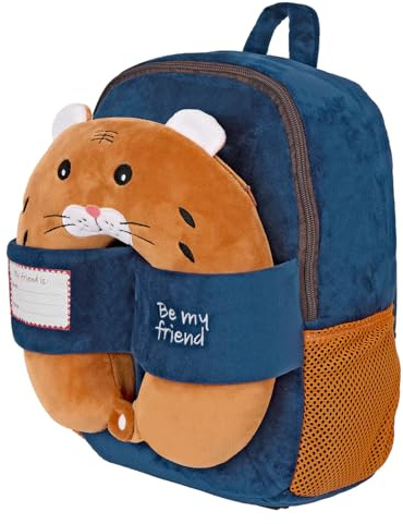 PERLETTI Zaino Bambino Bambina con Cuscino da Viaggio - Zainetto Bambini Scuola Infanzia con Tasche Laterali in Rete - Zaino Peluche Morbido Spallacci Regolabili - Dimensioni 31x24x11 cm (Gattino)