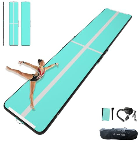 CASSILANDO Airtrack Matte, Turnmatte Aufblasbar, 3/4/5m Tumbling Matte, 10cm Hoch Gymnastikmatte, Luftpumpe | Yogamatte, Tumbling Matten, Trainingsmatte, Turn- & Fitness