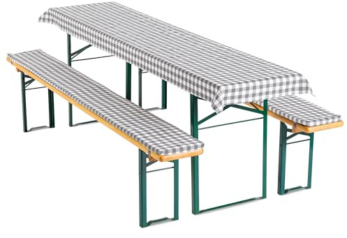 Gräfenstayn® Annabelle Biertischauflagen-Set mit Sitzpolsterung 3 TLG für Bierzeltgarnitur - 70cm oder 50cm Tischbreite - Öko-Tex Siegel Standard 100: Geprüftes Vertrauen (50x220cm, grau)