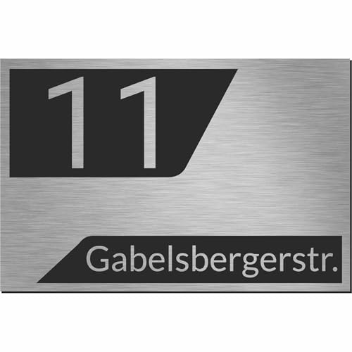Kiwistar UG - Schilder selbst gestalten - Hausnummernschild personalisiert aus Aluverbundplatte Design 11 - ab DIN A6 - Klingelschild - UV-beständig - Briefkastenschild mit Nummer, Name & Straße