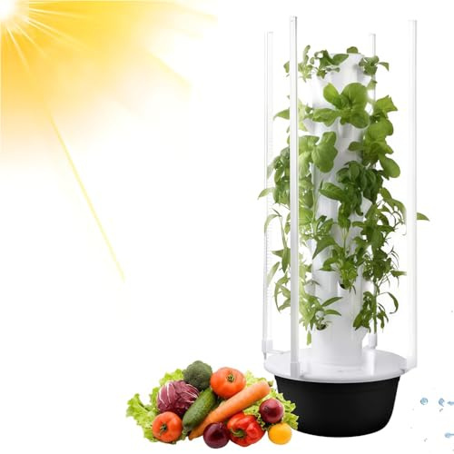 Gvqng Maceta HidropóNica De Torre Sin Suelo, Kit De JardíN Vertical De Interior para Verduras, Frutas Y Hierbas, Sistema De Riego Inteligente, Estructura Abs Resistente,Negro,9 Tier with Light