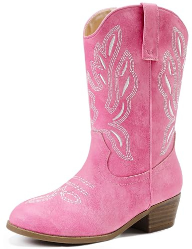 LAURMOSA Cow Girl Boots for Girls Cowboy Boots for Kids Pink Cowgirl Boot Size 13 Western Boot Horse Riding Mid Calf Embroidered Side Zipper Little Girls Party Dance Birthday Country (UKL1020YPink 13)
