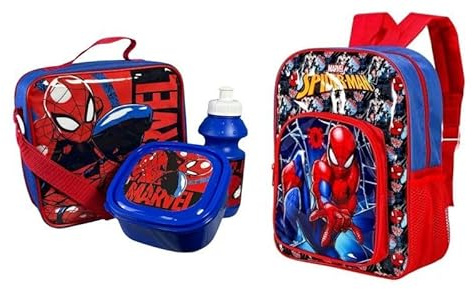 Top Linen (NW) Ltd Kids 4-Piece Deluxe Character School Set – Backpack, Lunch Bag, Drinks Bottle & Sandwich Box | Durable, Colourful & Perfect for School (Spider-MAN)