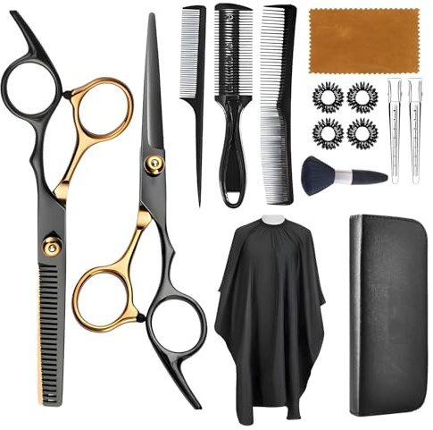 ZITUZY Set di 15 forbici da taglio per capelli, 6,7 pollici, di alta qualità, 440 C, con mantello da parrucchiere, per donne, uomini, bambini, famiglie e parrucchieri