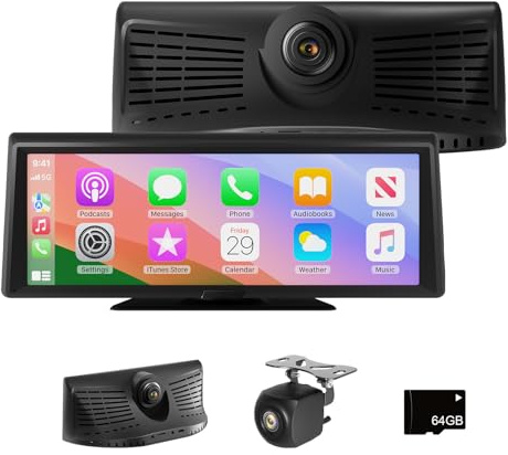 8.1 Portable Wireless Carplay Car Stereo, Apple CarPlay & Android Auto, 2K Built-in Dash Cam, 1080P Backup Camera, Plug & Play Touchscreen with Offline GPS Navigation, Bluetooth 5.2 for Truck SUV RV