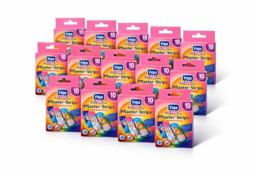 200 x barnplåster Bergmann ®, plåsterset för flickor och pojkar, kliniskt testad, vattenavvisande, ränder, färgglada plåster, klistermärken, perfekt present till barn