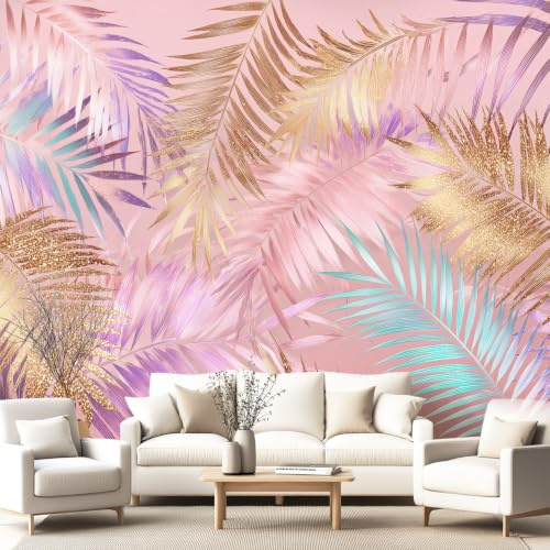 Générique Papier Peint Luxueux, Rêveur, Nordique Papier Peint Panoramique 350 x 256 cm Pour Salon Chambre D'Enfant décoration Chambre d'Enfant Décoration Murale Feuilles de palmier, Métal, Plante