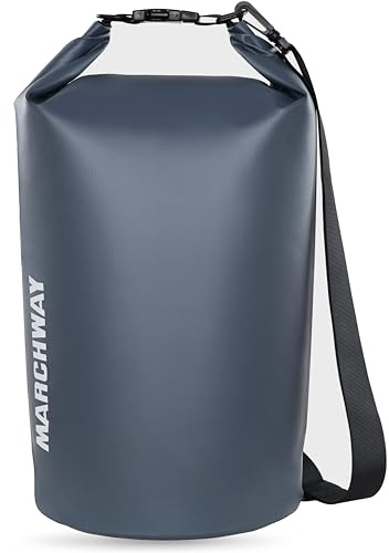 MARCHWAY, Schwimmender, wasserdichter Trockensack, 5 l, 10 l, 20 l, 30 l, 40 l, Roll-Top, Hält Ausrüstung trocken für Kajakfahren, Rafting, Schwimmen, Camping, Wandern, Strand, Angeln, Grau, 10 l