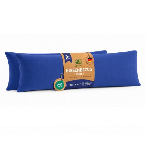 leevitex Seitenschläferkissen Bezug 40 x 145 cm - 2er Set - 100% Baumwolle Jersey - Royalblau | Öko-Tex Zertifiziert · Seitenschläferkissenbezug · Kopfkissenbezug & Kissenhülle · 170 g/m²