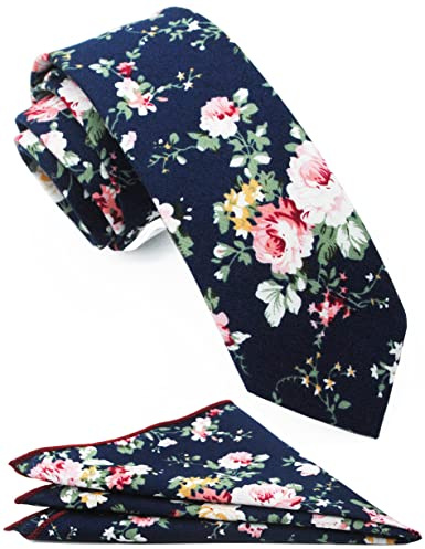 ZENXUS Herren-Krawatte mit Blumenmuster, 6,3 cm, handgefertigt, aus Baumwolle