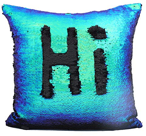 JOTOM Pailletten Kissen Kissenbezug Glitzer Sofa Deko Kissen Bezug zweifarbig Farbwechsel Meerjungfrau Kissenhülle 40x40cm (Blau grün Pailletten)