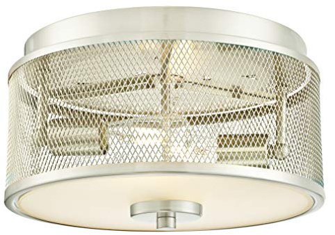 63279 Lámpara de techo de 33 cm para interiores, acabado en níquel cepillado con rejilla y cristal esmerilado