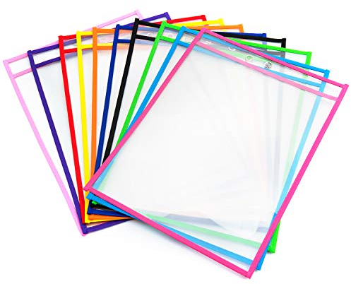 Diealles Shine Abwischbare Durchsichtige Hüllen, 10 Stück Reusable Dry Erase Pockets Schreibwaren Lieferungen für Büro und Schule, 35.5×25.5 cm