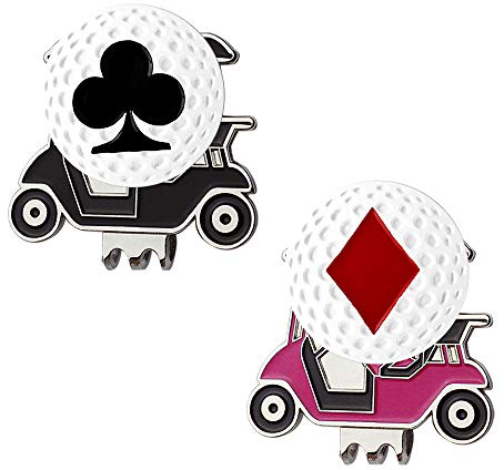 Myartte Leistungsstarker magnetischer Golfwagen-Hut-Clip, Verschiedene Muster, Golfball-Marker, 24,4 mm, schönes Golfgeschenk für Damen, Herren, Kinder, 2 Stück, Poker 2