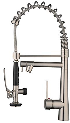 Beelee Professional Kitchen Sink Tap, High Arc 360° Swivel Single Lever Mixer Tap with Pull Down Spring Spout and Pot Filler, Brushed Nickel, BL17092N