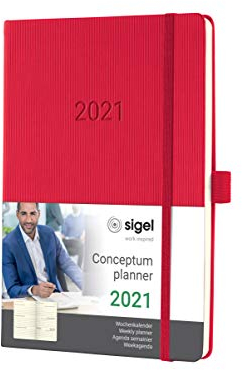 SIGEL C2164 Terminplaner Wochenkalender 2021, ca. A5, Hardcover, rot, mit vielen Extras, Conceptum - weitere Modelle
