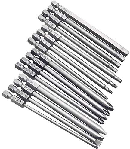 Bestgle 16pcs 1/4 Hex Shank 100mm/4 Inch Long Magnetic Screwdriver Bits Set, Hex Head Allen Wrench, Torx Security, Cross Phillips & Flat Head Slotted Tip Bit