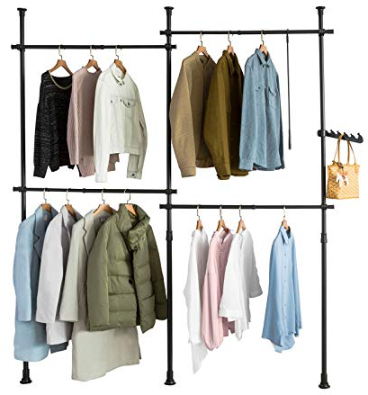 SoBuy Teleskop Kleiderständer, robuster Kleiderstange, verstellbarer offener Kleiderschrank für Schlafzimmer, Garderobenständer, Schwarz KLS03-II-SCH