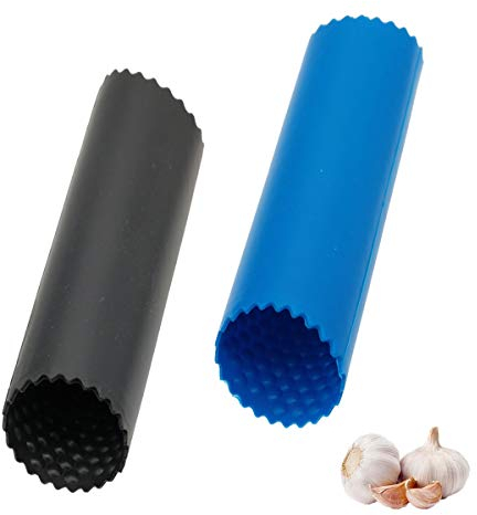 BaiJ Pela Aglio in Silicone,2 Pezzi Manuale Sbuccia Aglio Peel Utensile da Cucina Sbucciatore Aglio Facile da Sbucciare Resistente e Inodore Nero/Blu