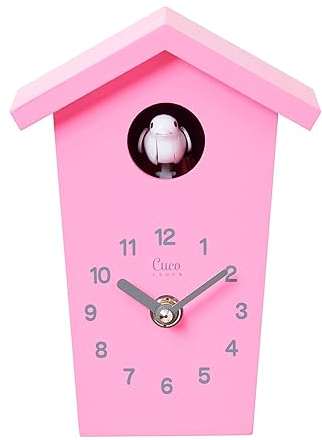 Cuco Clock Mini Kuckucksuhr HOCHHAUS, 17,0 × 12,4 × 9,0cm (LxBxH), Wanduhr, Moderne Schwarzwalduhr, Wanduhr mit Nachtruhefunktion, Kuckucksruf Vogelstimme, Quarzuhrwerk