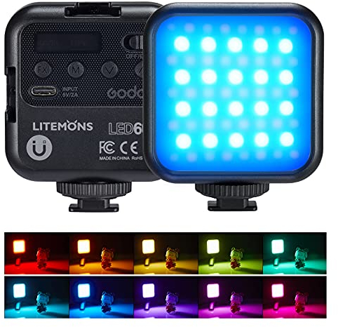 Godox LITEMONS LED6R Luce Video RGB Led, bicolore, 3200 K-6500 K CRI 95, 13 effetti luminosi, modalità HSI, ricaricabile per registrazione, streaming live e microfilm