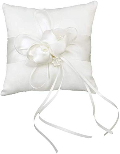 Tiuimk Ringträger Satin Blume Hochzeit Ringkissen für 2 Ringe für Zeremonie, 20 x 20 cm