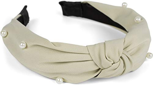 styleBREAKER Damen Stoff Haarreif mit Perlen Applikation, Knotendetail, Headband, Haarschmuck, Retro Look 04027034, Farbe:Grün-Grau