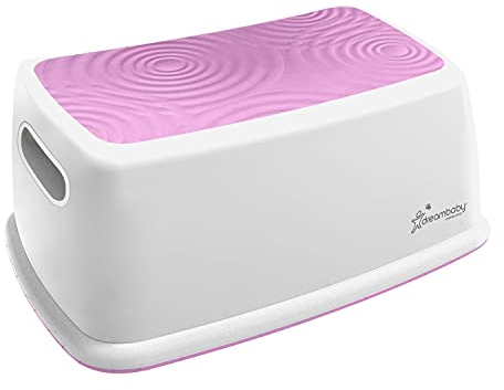 Dreambaby Easy-Up Marchepied Haut de Gamme pour Enfants et Adultes ; Peut Supporter jusqu'à 120 kg ; Salle de Bain, Cuisine ; revêtement antidérapant texturé ondulé ; Coussinets antidérapants – Rose
