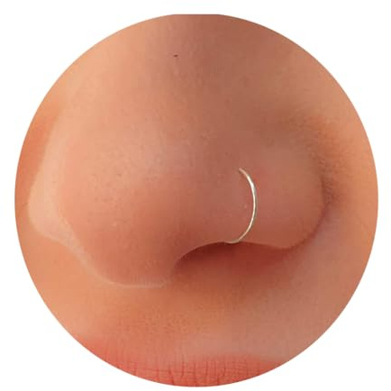 2er Set Fake Nasenpiercing – Clip-On Fake Nose Ring 20G – Nasenring Fake aus 925 Sterling Silber & 14K Gold – Falscher Piercing Nase – Kein Loch nötig – Nasenschmuck Damen