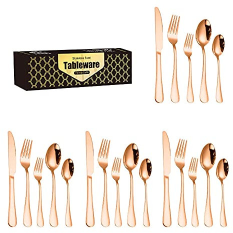 Couverts de table,Ensembles de Couverts,20 pièces en acier inoxydable ensembles de vaisselle de polissage de miroir à usage polyvalent pour la maison et la cuisine boîte-cadeau-Rose gold_A1