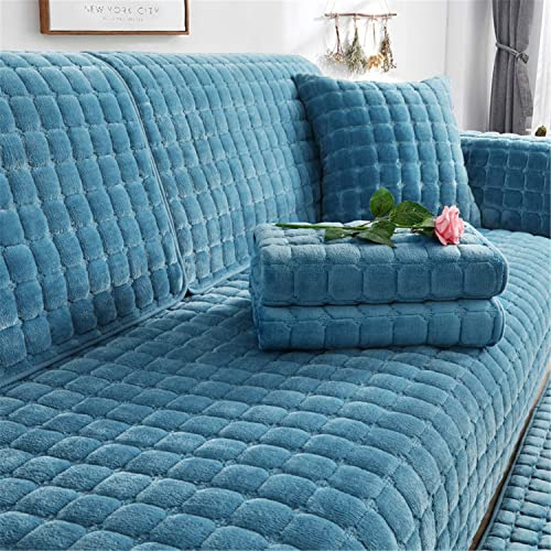 SYLC Sofa überzug Dicker Plüsch Schonbezug Sofabezug Gesteppte Sofa Sitzkissen Couchbezüge rutschfeste Sofaschoner Vor Haustieren Winter (Blau,110 × 160 cm)