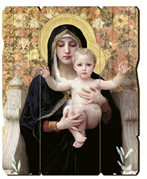 Fratelli Bonella | Quadro In Legno Sagomato Stile Vintage della Madonna con Bambino di William-Adolphe Bouguereau f.to19x24 cm | Made in Italy