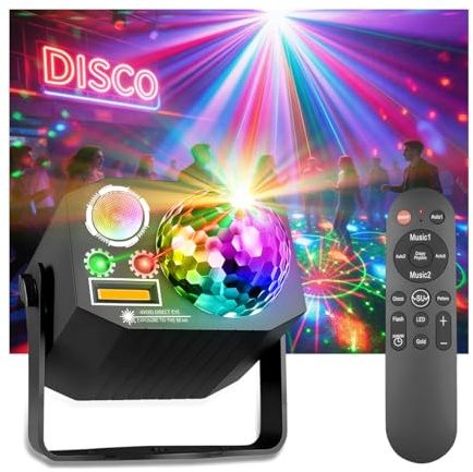Dj Party Disco Ball Lights with Pattern and Sound Activated,10 ft USB Cable, Laucnpty LED Stage Strobe Light that Sync with Music, Christmas Rave/Home Karaoke/Dance/Club Bar Lights for Parties