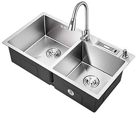 Lavandino in Acciaio Inox Drop in Farm Kitchen Sink Lavandino a Doppia Vasca Workstation di Lusso Bar Sink Lavandino sottopiano con Rubinetto e portautensili, cestello di Scarico