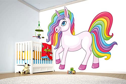 Vlies Fototapete REGENBOGEN-EINHORN 375 x 250 cm (inkl. Kleister) - Vlies Tapete, Wandtapete, Wandbilder - Tapete für Wohnzimmer Schlafzimmer, Büro, Küche - Montagefertig
