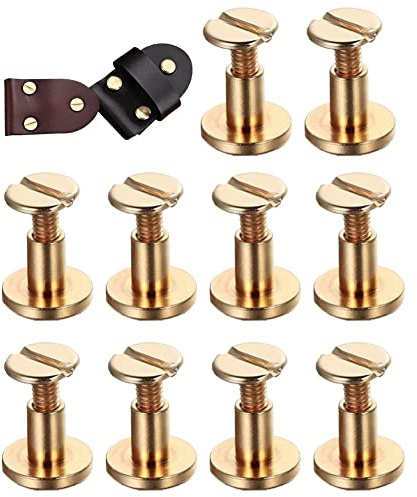 Stakee 10 Ensembles de Boutons en Laiton vis vis à tête de Moine vis à Rivets en Cuir Goujons en Laiton Massif Rivets pour Sac à Main Portefeuille