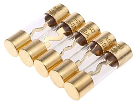 LHLIAN 5 Stück vergoldetes Glas AGU-Sicherung Sicherungen Pack Auto-Audio-Verstärker 60/80/100 AMP Home (Color : 60 Amp)
