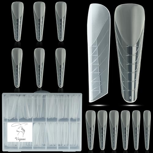 Vnjaoi 120 Stück Dual-Nagelformen 12 Größen Halbmatte Verlängerung Poly-Nagelgel Volle Abdeckung Nagelformen mit Skala Sarg-Nagelbauer für Gel Maniküre Nail Art GestaltungSalon DIY zu Hause