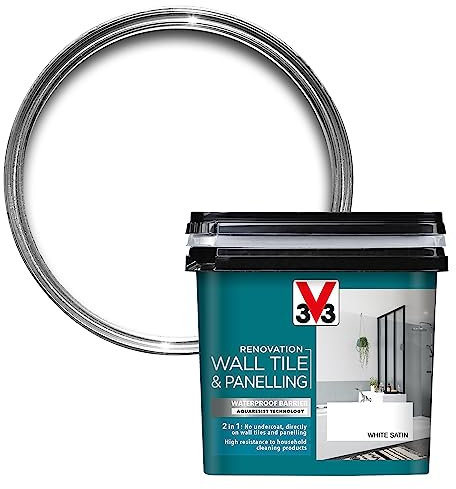 V33 Renovation Wall Tile & Panelling Paint - No Undercoat Needed - For High Moisture Surfaces - Resistant To Temperature Variations - White 750ml