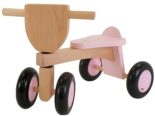 Bandits & Angels Vintage Rider Pink Natural Laufrad Holz ab 1 Jahr – Für Mädchen – Laufrad aus Holz Pink – Vierrad – Geräuscharme und kratzfreie Räder